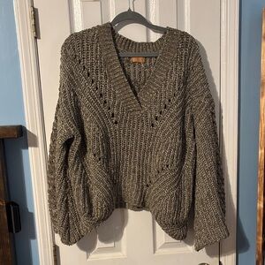 POL V-Neck Knit Sweater in Brown